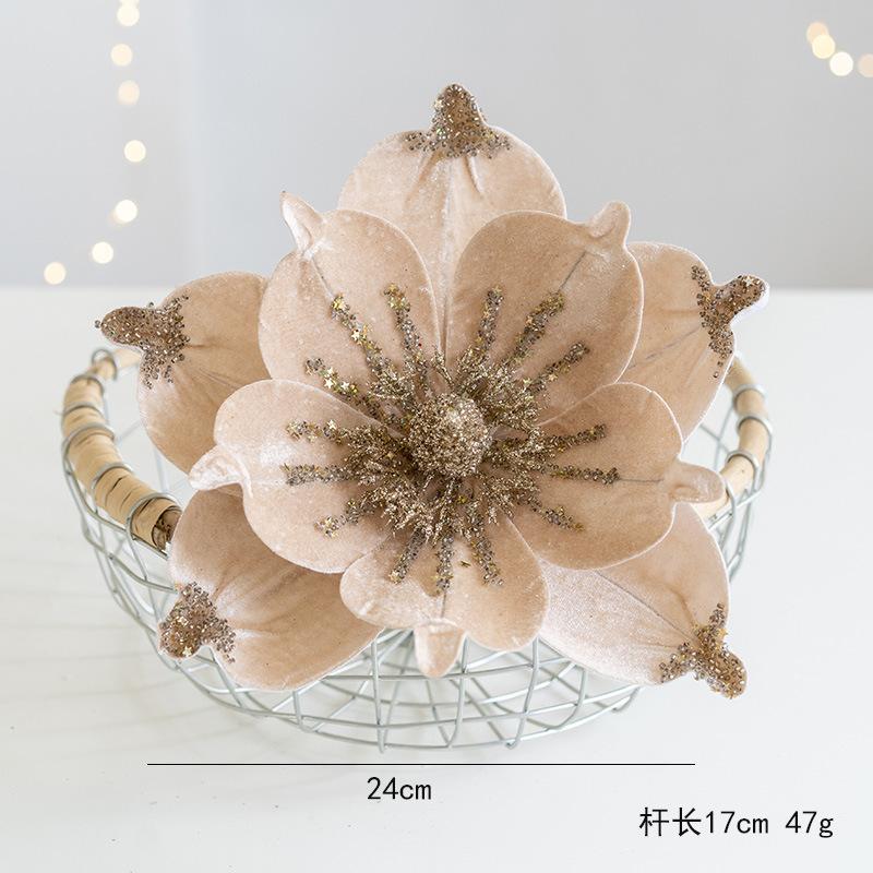 1PC 24cm Glitter Christmas Flowers Red Gold Artificial Flower Head Xmas Tree for Christmas Party Navidad 2025 New Year Ornament