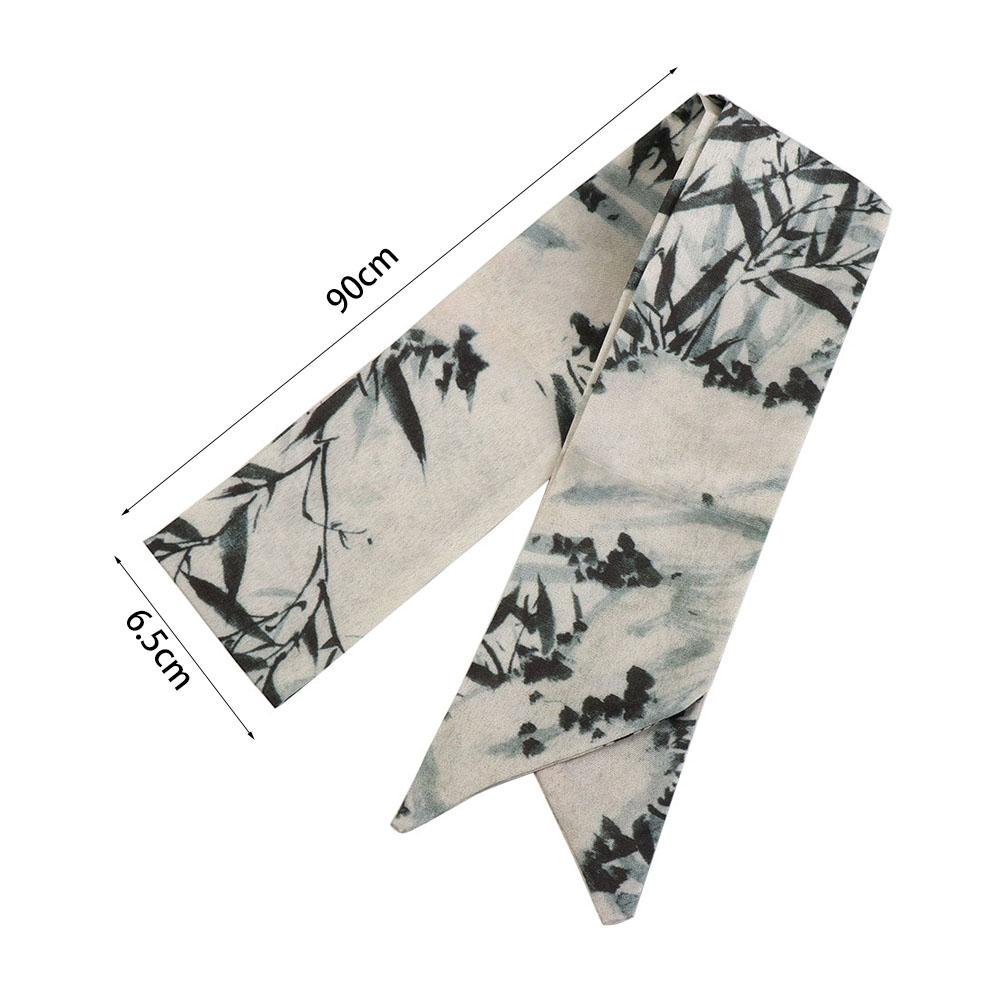 Long Ink Painting Silk Scarf Minimalist Style Ribbon Headband Retro Long Silk Scarf  Lady