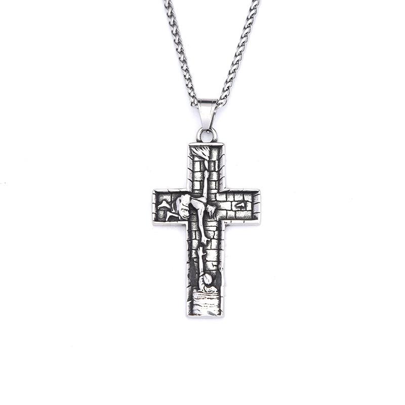 Cross-border Explosion Retro Savior Stainless Steel Cross Pendant European and American Fashion Creative Men's Jewelry Necklace