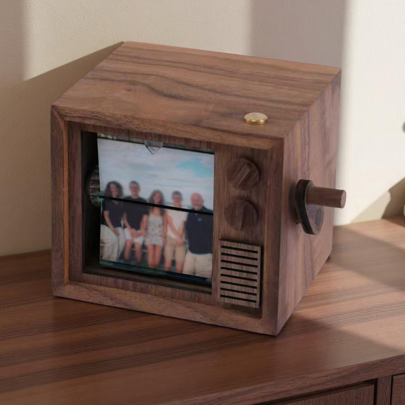 

Picture Flip Book Frame Hold 16 Photos,Wooden Ornament Gift Hand Crank Photo Album with Light and