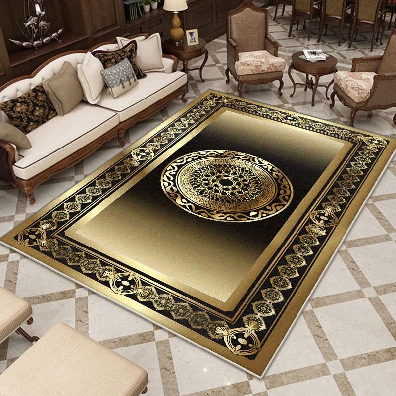 European Style Black Golden Carpet Living Room Luxury Decor Soft Fluffy Washable Rug Bedroom Bedside Antiskid Floor Mat Foldable