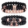 8Mm Black Matte Crown Bracelet Hexagonal Zircon Inlaid Four-piece Bracelet Gold Crown Black Matte Bracelet