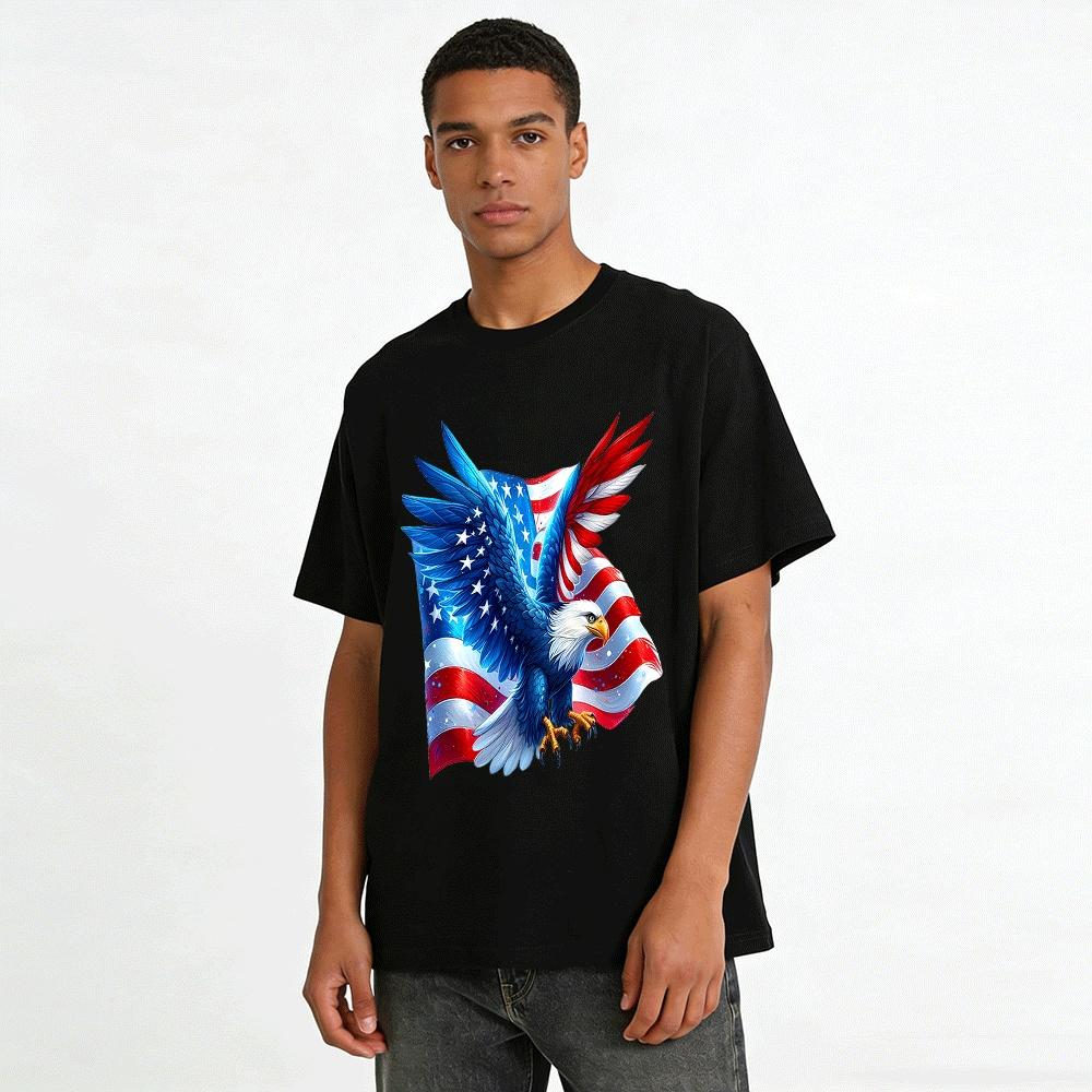 American Bald Eagle US Flag Print Casual Short Sleeve T-Shirt Pure cotton T-shirt