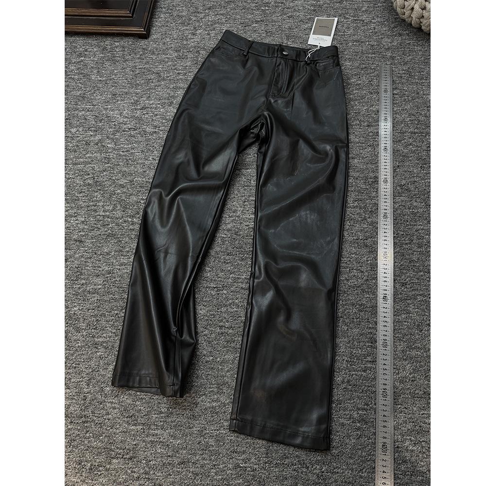 

2024 Весна/Осень Брюки с высокой посадкой, черные, из искусственной кожи, облегающие, прямого кроя L