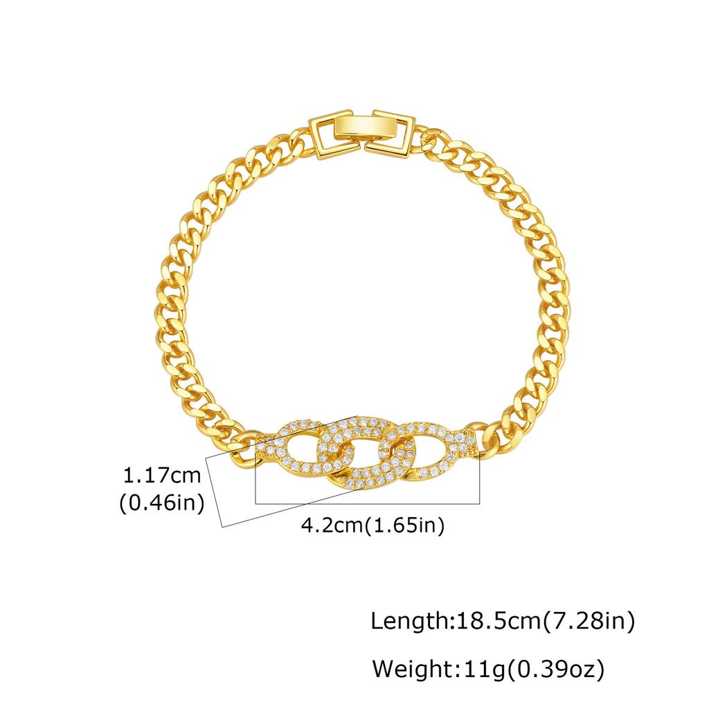 Gold Kupfer Mikroeinlage Zirkon Geometrisches Design Ovaler Ring Armband Damen Pbr-302