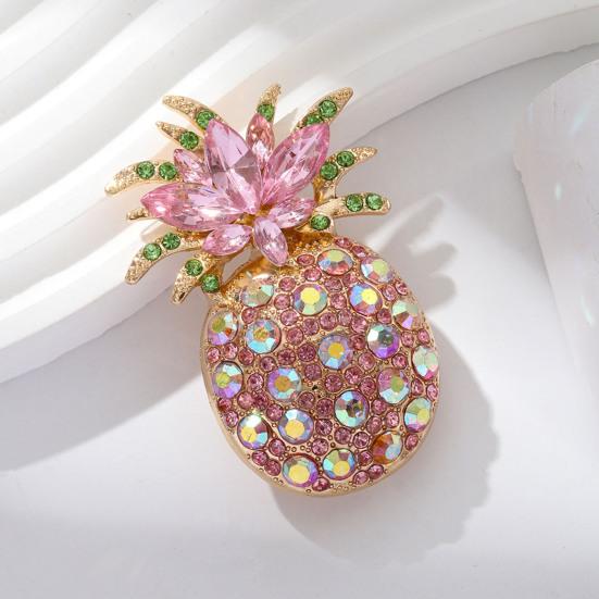 Women Brooch Dazzling Rhinestones Inlaid 3D Pineapple Design Brooch Suit Lapel Sweater