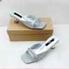 Square Toe Block Heel Rhinestone Single Strap Sandals Women High Heel Casual Summer Slide Shoes