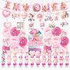 Decoratieset voor Verjaardagsfeestje 1-jarig Meisje: Taart Decoraties, Spiraal Vlaggetjes, Ballonnen