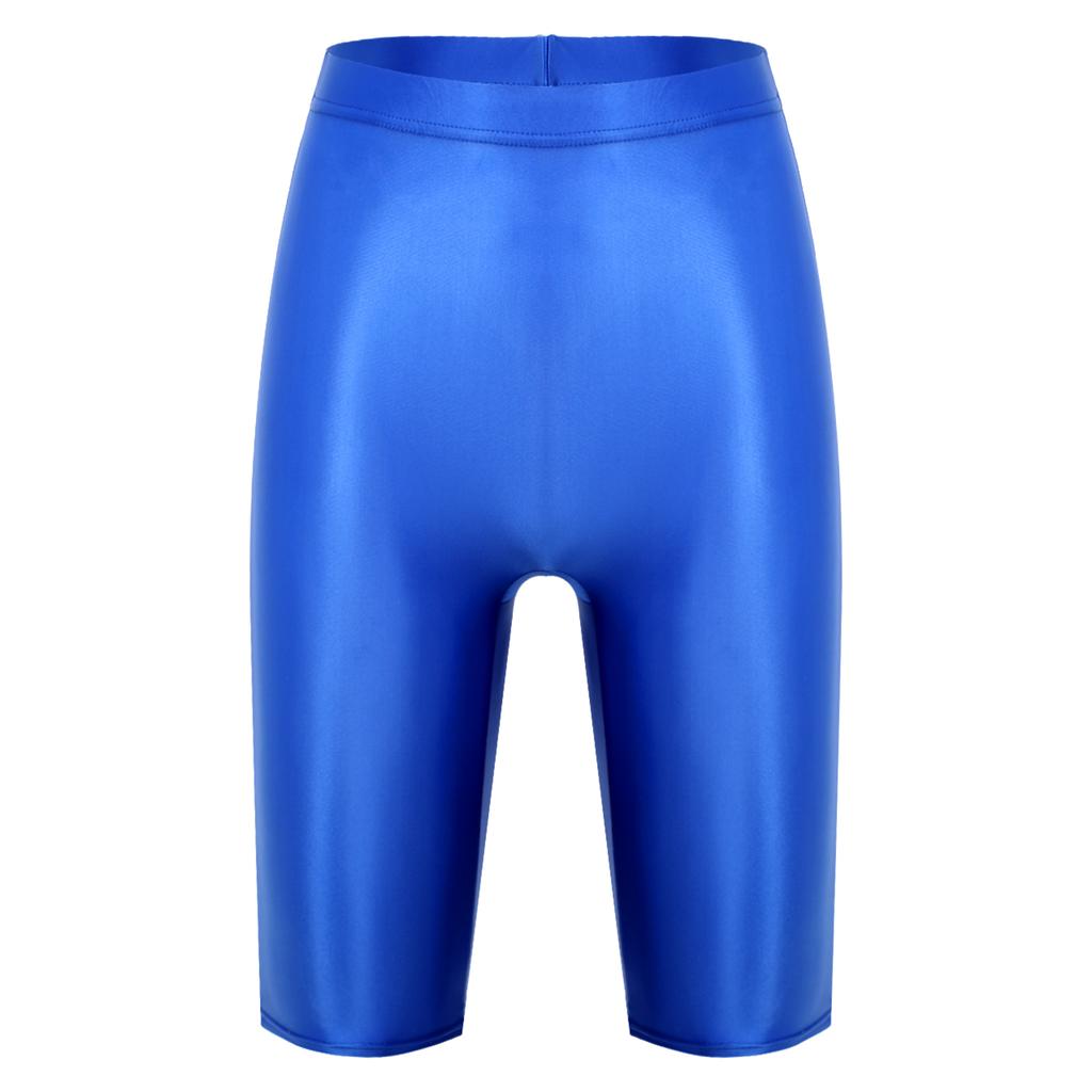 Womens High Waist Glossy Shorts Elastic Fit Workout Leggings Swimwear Athletic Casual Bottoms