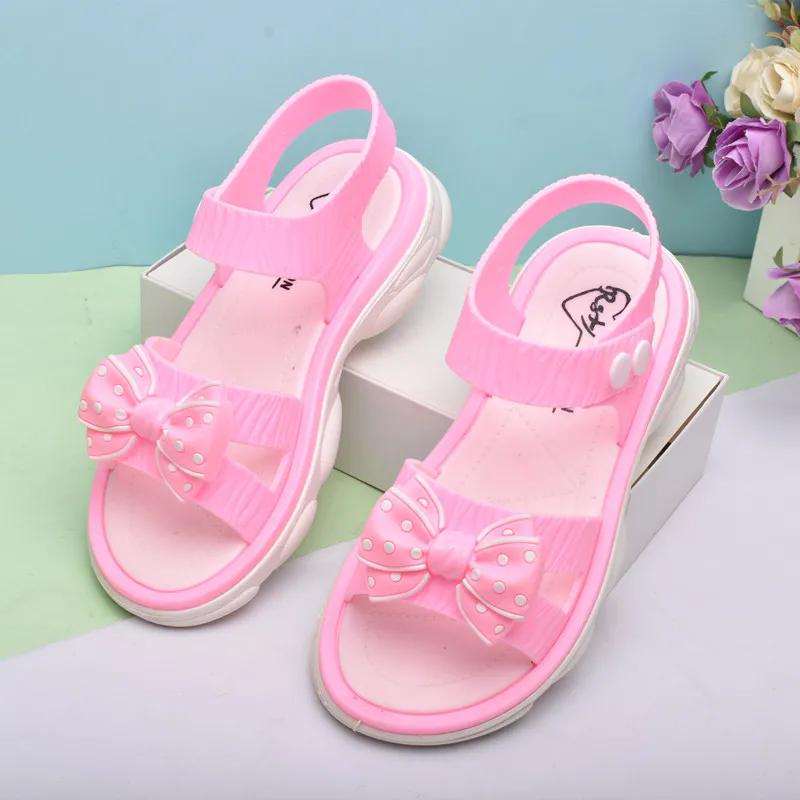 Girls Sandals Big Girl's Summer Soft Sole Flat Beach Sandals Anti-slip Flowers Decoration Casual Princess Light Sandals