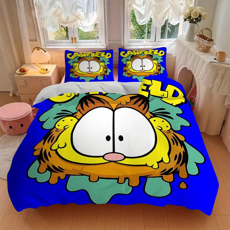 3pcs Garfield, Cat Cover Set, 1 Cover + 2 Pillowcases (No Insert), Bedding for All Seasons, Bedding,Bedroom Decor yy250922023