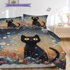 Black Cat Pattern Bedding Quilt Set Quilt Cover Pillowcase Home Decoration Birthday Gift (1 * Duvet Cover + 2 * Pillowcase, Without Core)
