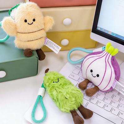 Cute Fruit Vegetable Keychain with Portable Hanging Buckle Plush Backpack Charm Skin-Friendly Squeeze Toy Stress Relief Fidget Gift for Kids Adults