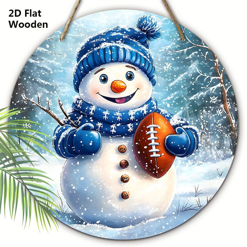 Cute Winter Wonderland Wooden Christmas Sign with Adorable Snowman Rugby Pattern, Ideal for Front Door Wall Hanging Decor, Ideal Christmas Gift