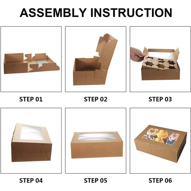 10 buc./set cutie portabilă pentru cupcake cu fereastră transparentă pentru prăjituri, biscuiți, cutii pentru pachete de prăjituri, ambalaje pentru patiserie, recipient pentru desert, cutie cadou