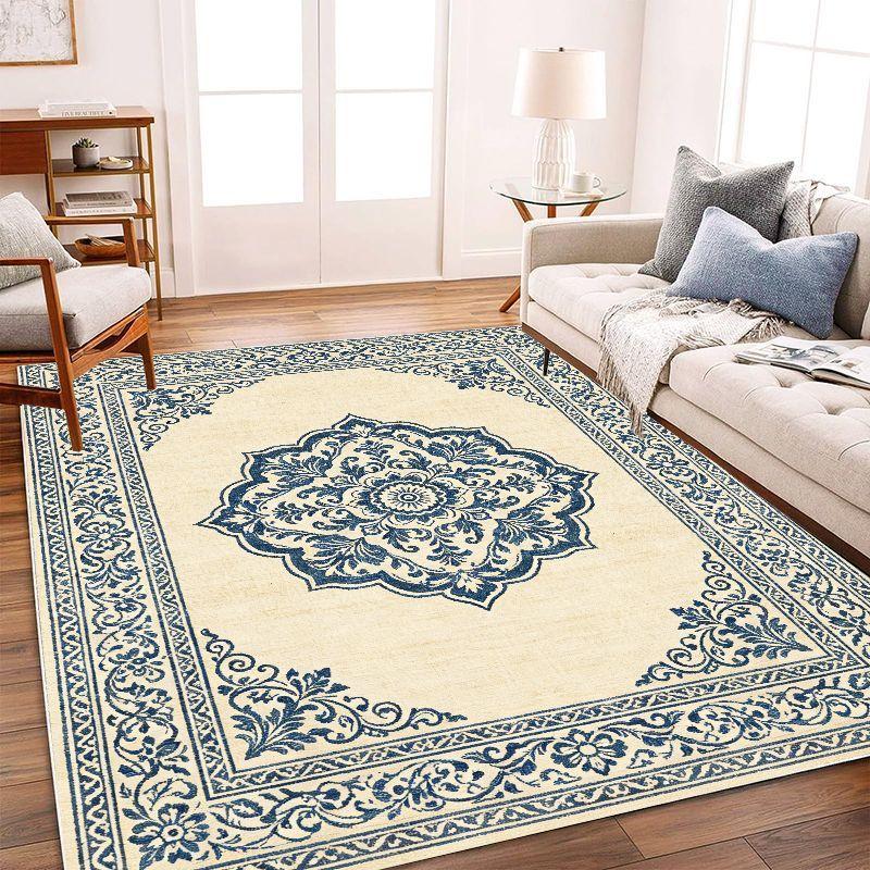 Tapis de zone floral rétro doux antidérapant lavable pour salon chambre bureau décoration intérieure bohème