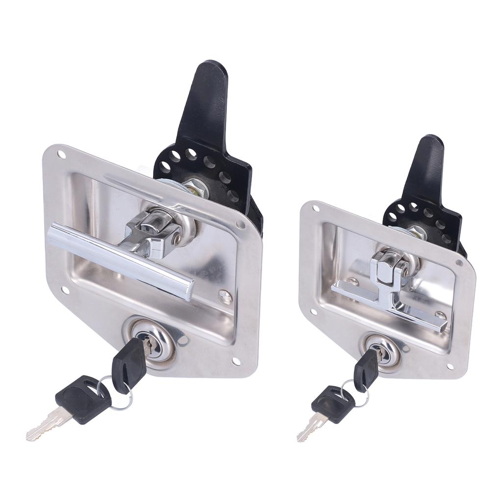 Trailer Door Latch T Handle with 2‑Key Stainless Steel Chrome for Caravan Camper Tool Box