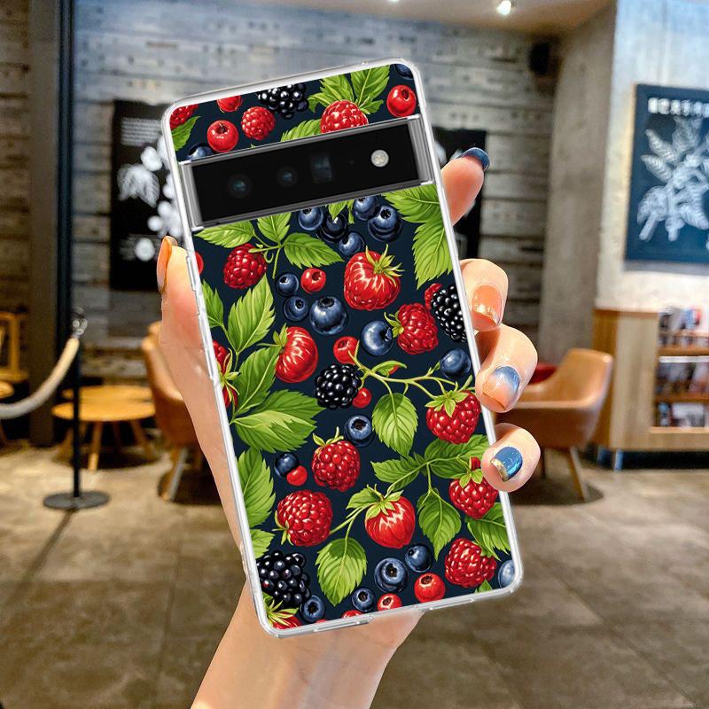 For Google Pixel 10 Pro Clear Phone Case Pixel 9 Pro XL Pixel 8 Pro 9A 8A 7A 7 6A 6 Pro Cover Summer Strawberry Flowers Print
