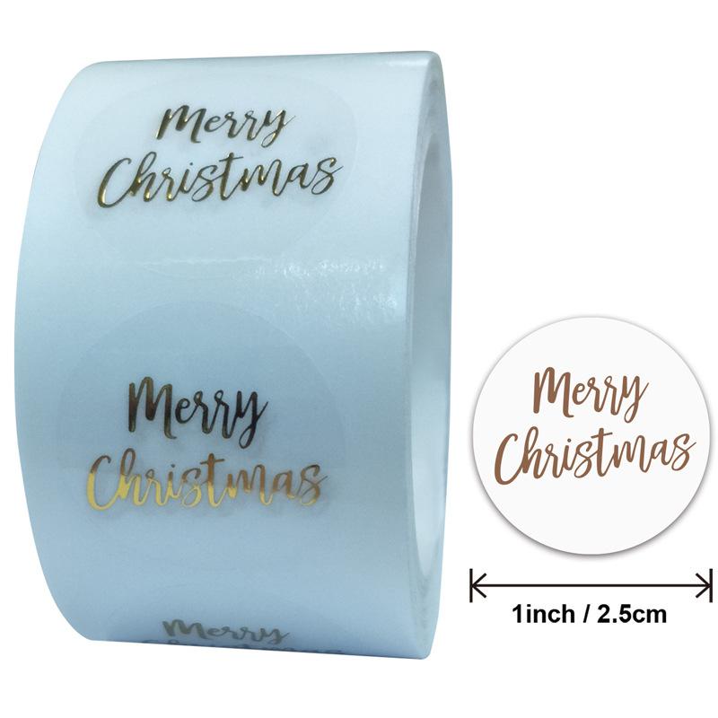 500Pcs Merry Christmas Stickers Pvc Black Background  Stamping Adhesive Labels Christmas Gift Sealing Stickers