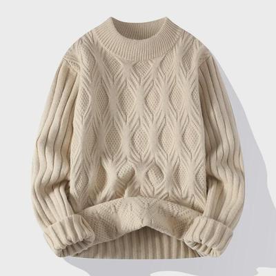 Herren-Pullover aus Jacquard-Strick für Herbst/Winter – einfarbig, Rundhalsausschnitt, lässiges Design