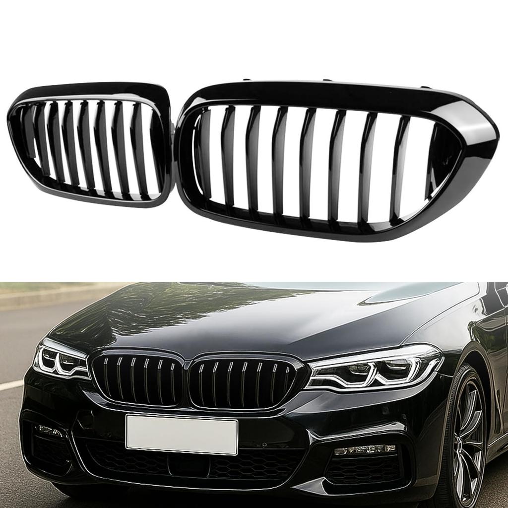 Zealhot Front Kidney Compatible with BMW 5 Series 550i Black Kidney Grille Grille, G30, G31, G38, 525i, 530i, 540i, (2018-2020), (Glossy Finish)