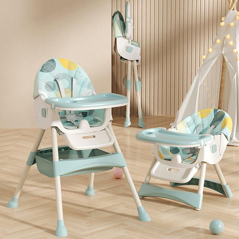 Foldable Portable Baby High Chair with Wheels - Adjustable & Modular Dining Seat for Children