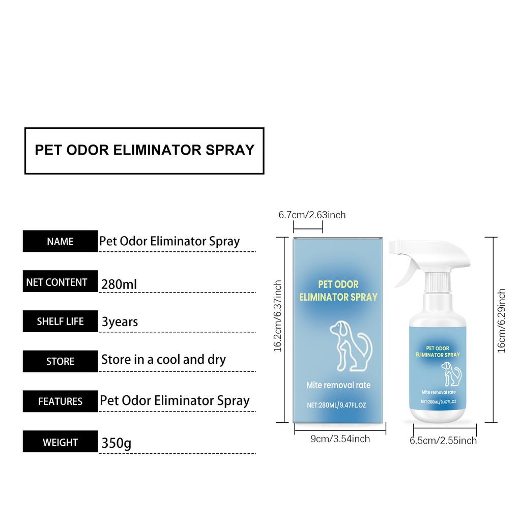 Pet Deodorant Spray To Remove Pet Odor, Spray Dry And Fresh, Convenient Spray For Cats And Dogs 280ml