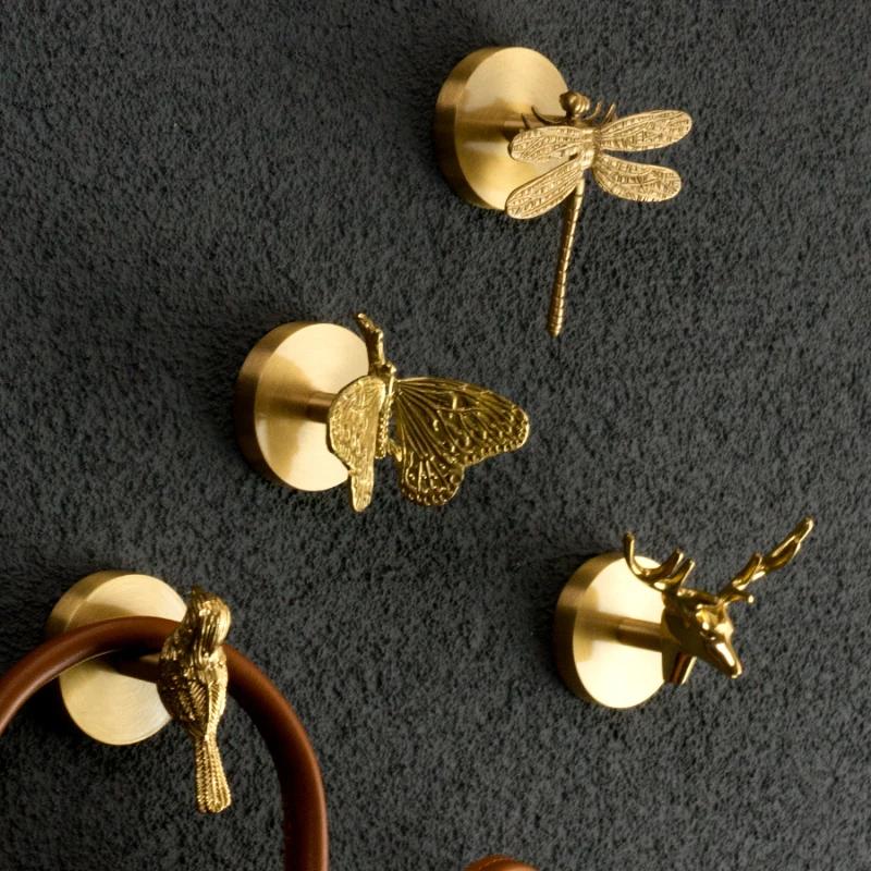 Light Luxury Brass Hole Free Nail Free Gold Compound Chinese American Door Porch Decorative Hook Towel Hook