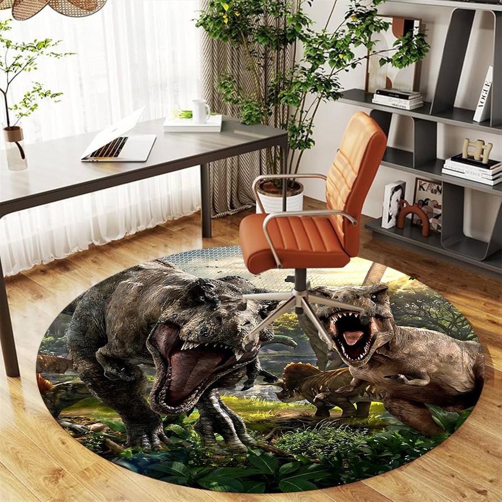 1pc Dinosaur Prehistoric Round Chair mat office Area Rug - Non-Slip, Floor Mat for Office, Bedroom, and Indoor Decor p127188