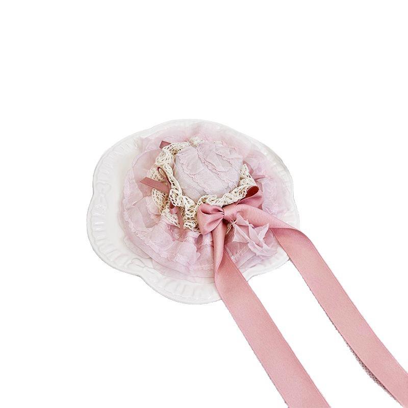 Lolita Butterfly Knot Lace Hair Clip with Streamer In Pink