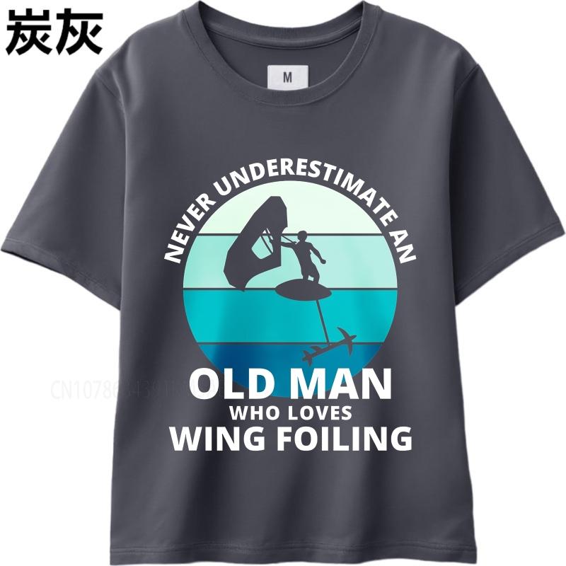 Daily Wear Summer For Men Tshirt Never Underestimate An Old Man Who Loves Wing Foiling Short Sleeve Workout O Neck Top Tees