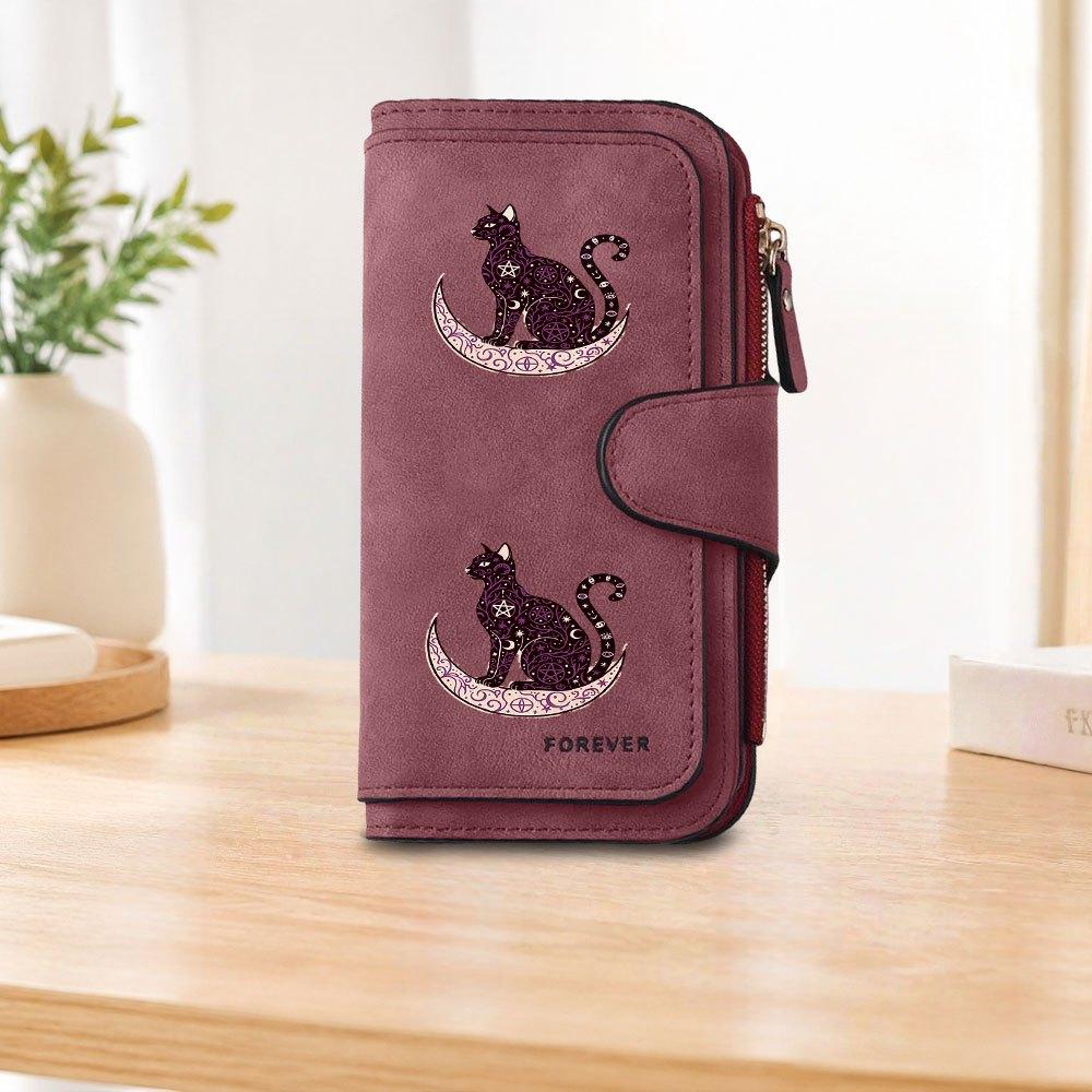 Magic Cat Moon Long Zipper Wallet, Large Capacity Card Holder, Unisex Clutch Bag, Fashionable Zipper Coin Purse, Suitable for Daily Use, A Great Gift