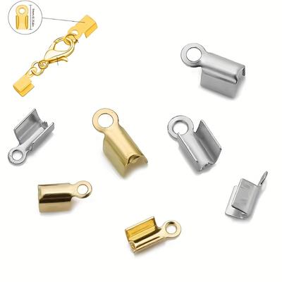 98 pièces/lot Fermoirs de calotte Embouts de cordon Cordon Ruban Cuir Clip Embout Pli Crimp Connecteurs de perles Pour Fabrication de bijoux Fournitures DIY