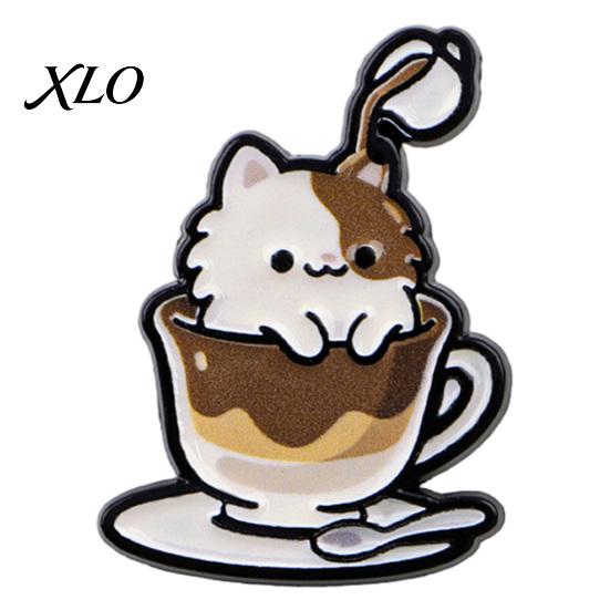 Cartoon Cat Accessory Coffee Cup Brooch, Kitten Enamle Lapel Pin, Animal Zinc Alloy Brooch Theme Badge, Clothing Accessories for Lovers Pin