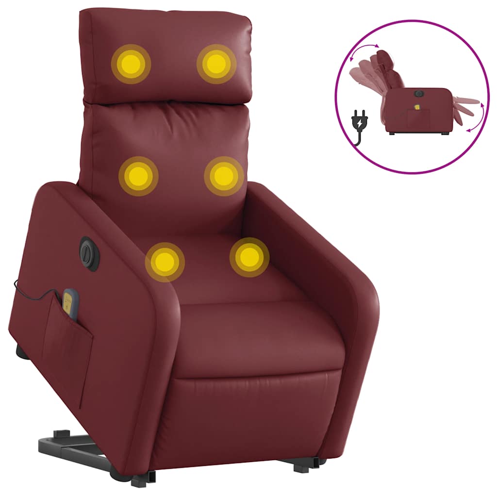 Vidaxl Reclining and Tilting Armchair with Massage, Electric, Burgundy