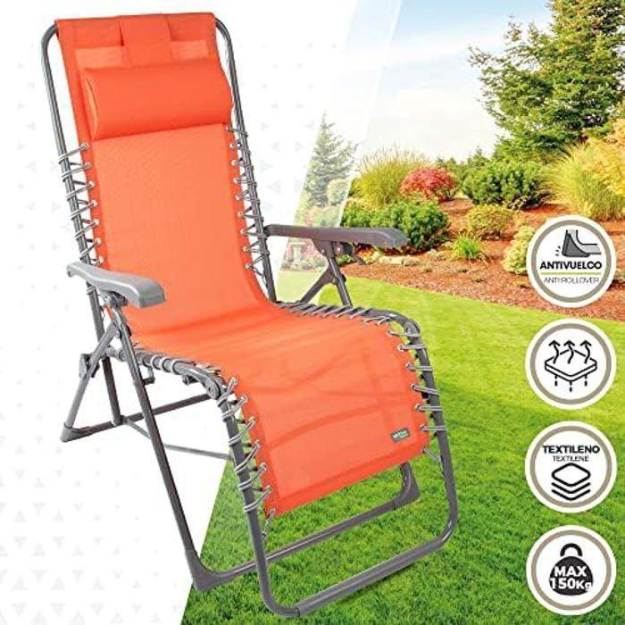 Chaise Longue - Aktive Garden - Orange - Gravité Zéro - Pliable - Avec Coussin