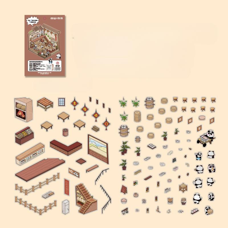 Cartoon Miniature Scene 3D Stickers Retro DIY PET Landscape Stickers Decompression Korean Stationery Scrapbooking Posters