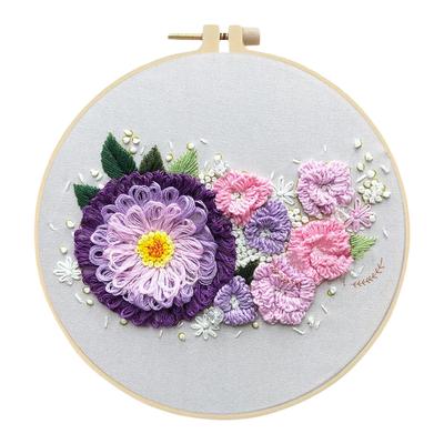 Flower Stamped Cross Stitch Embroidery Kits with Hoop Cloth Color Thread