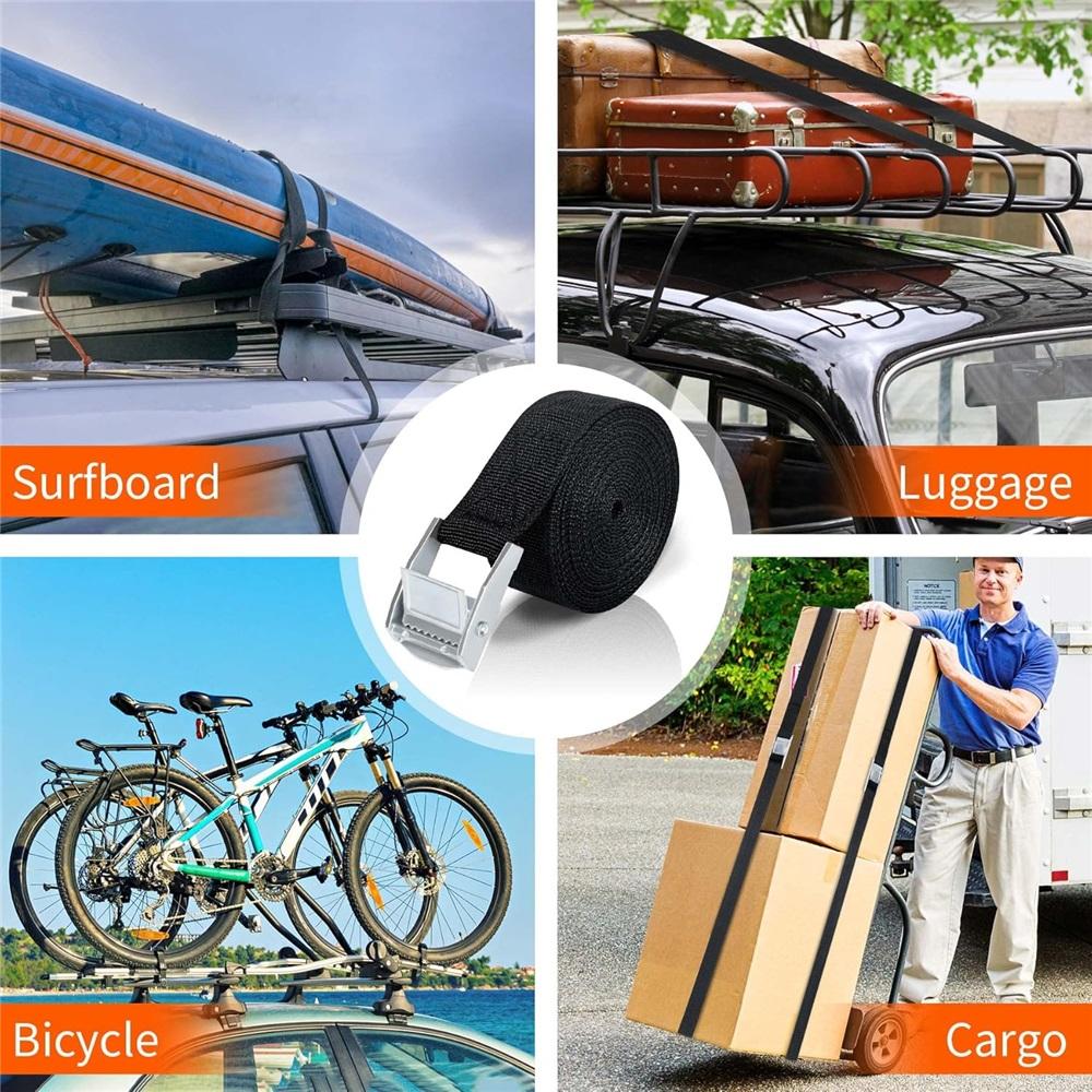 Tie Down Straps With Ratchet, Set Of 4 - 5 Meter Tie Down Straps, Bicycle Strap, Black Fastening Strap For Car, Bicycle, Canvas Vehicle