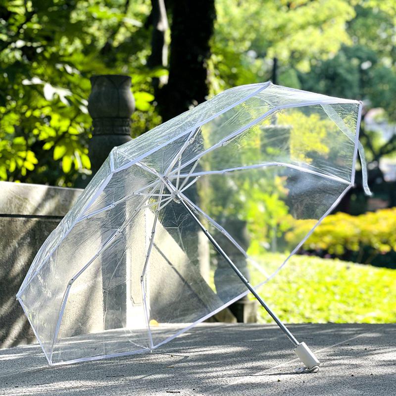 Stylish Unisex Transparent Folding Umbrella – Hand-Open Design, Compact, and Creative for Students