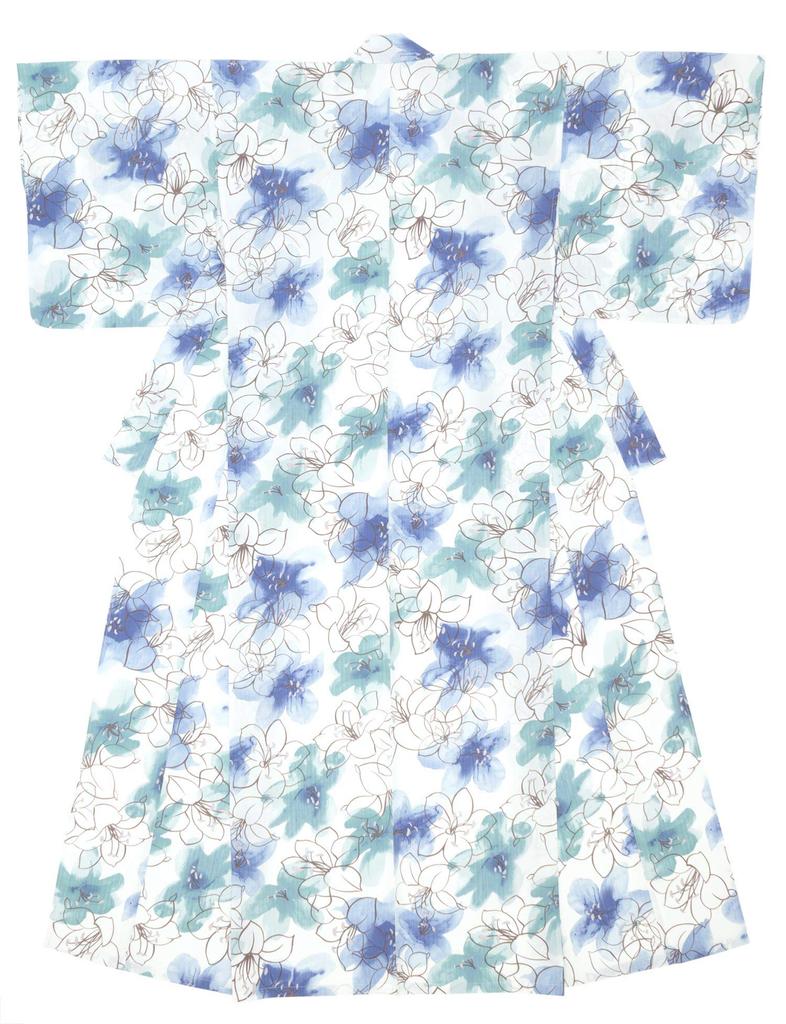 SOUBIEN Yukata Set and Free White with Light Blue and Women's Two-Piece (Yukata Half-Width Obi), Size, Gray, ykt00229-obh10005