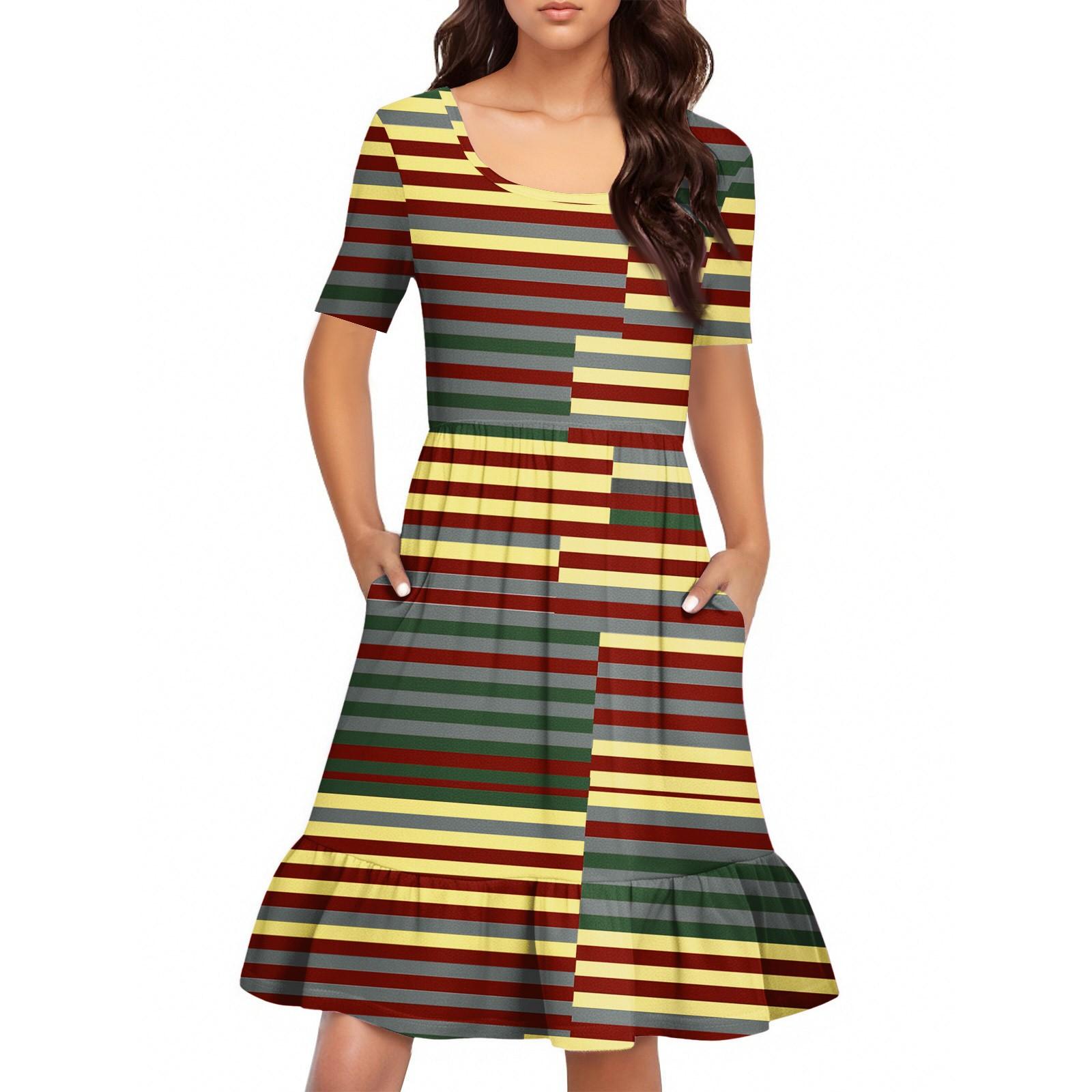 

Женское повседневное платье с круглым вырезом и короткими рукавами Платье со складками на талии Платье с складками на талии XL жёлтый