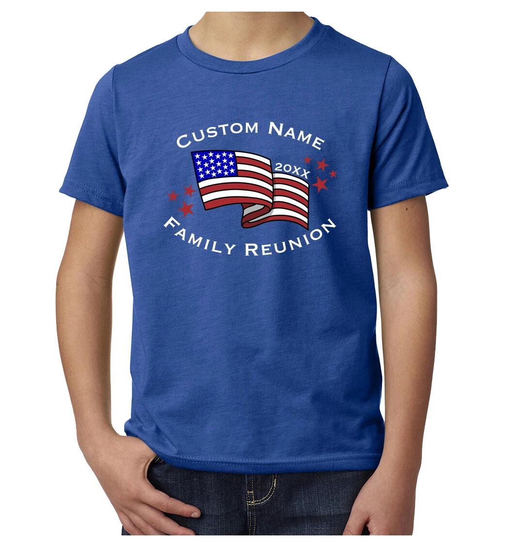 American Flag with Custom name -Family Reunion youth T-Shirts L