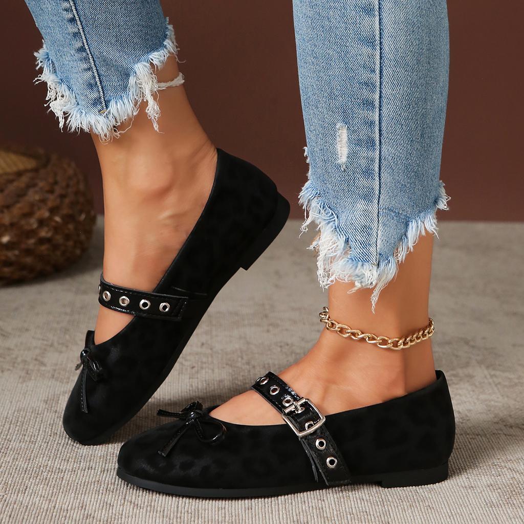 Women Flats Lightweight Mary Jane Shoes Classic Silk Bowtie Low Heel Shoes for Women Belt Buckle Comfortable Loafers Ladies