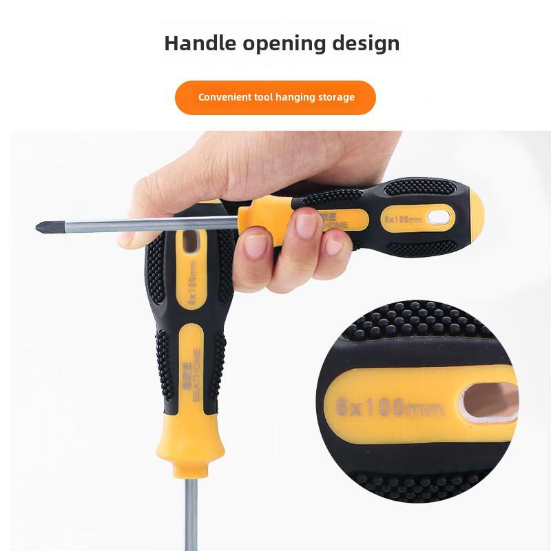 Industrial Grade Cross Flat Head Screwdriver Tool with Strong Magnetic Tip and Non-Slip Handle.