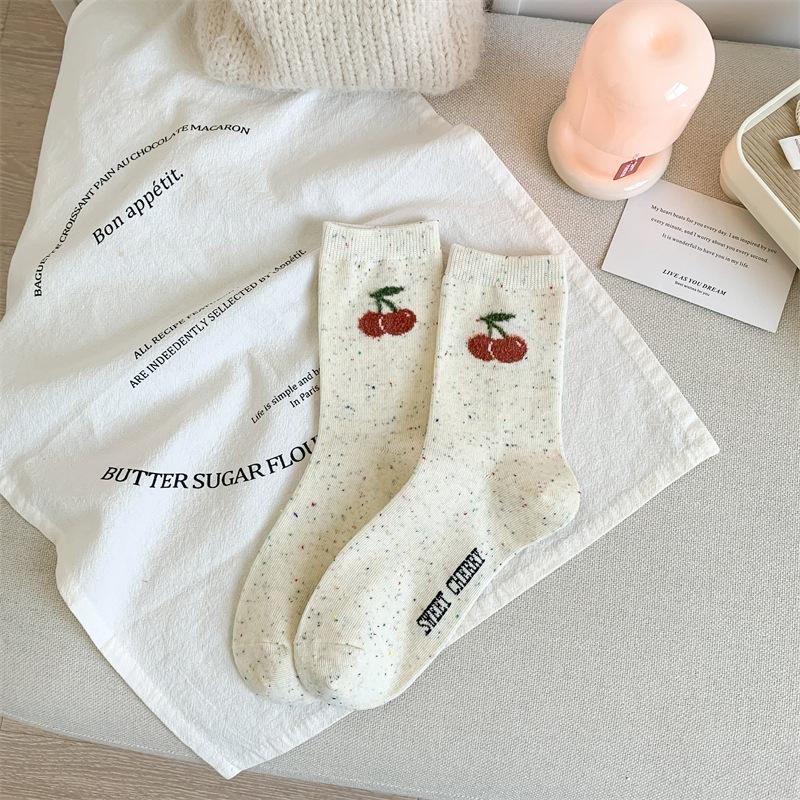 

Милые носки, Женский бант, Меланжевая пряжа, Носки из чистого хлопка до середины икры, Мультяшный медведь, Цветные носки в горошек 1 pair