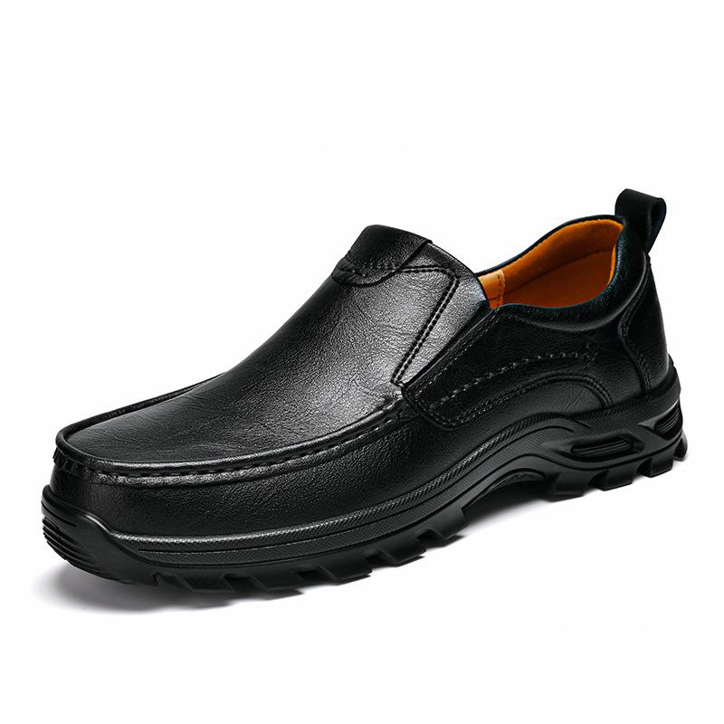 Men's Large Size Leather Loafers - Outdoor, Casual, Slip-On, Spring Low-Top Dad Shoes