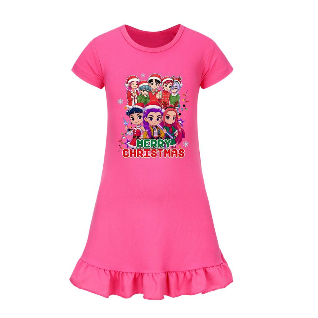 5099 Kinder Mädchen Weihnachten Neujahr Mira Zoey Rumi Bedrucktes Rüschen Kurzarm Freizeitkleid