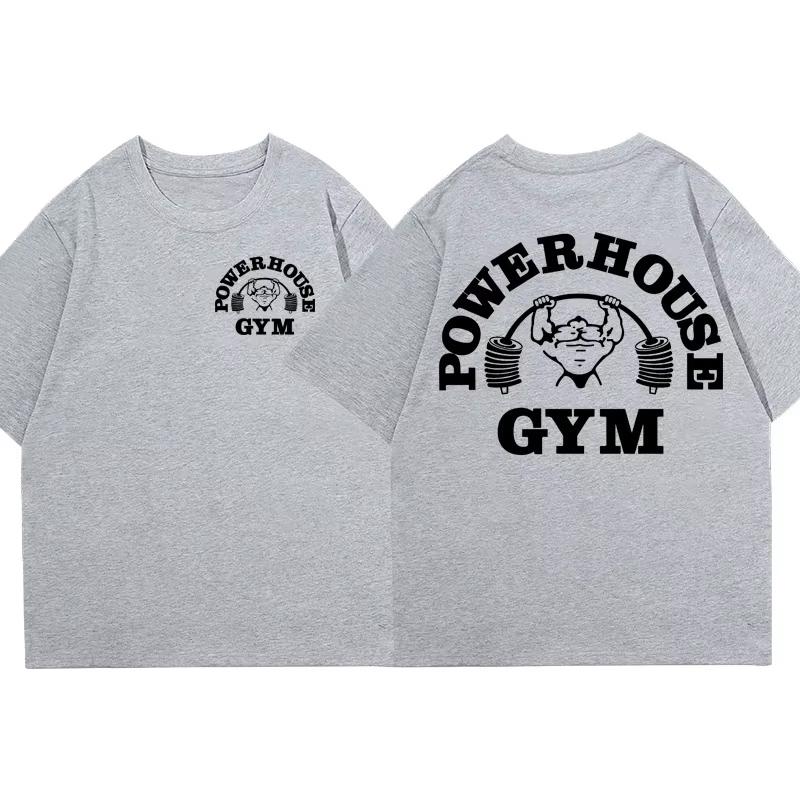 Powerhouse Gym Graphic T-shirt Men Women Summer Oversized Short Sleeve Cotton Tees Harajuku Casual Fitness Vintage Sports Tops