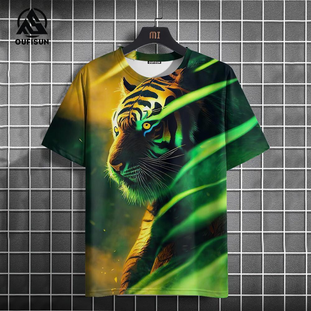 Vintage Tiger T-Shirt Men's Short Sleeve Top Loose Men's T-Shirt